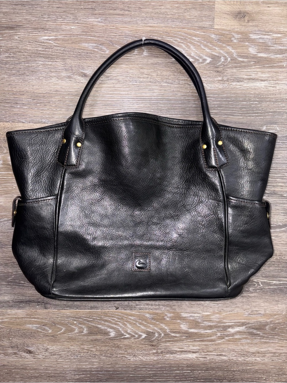 Dooney & Bourke Kristen Black Leather Flared Tote Bag